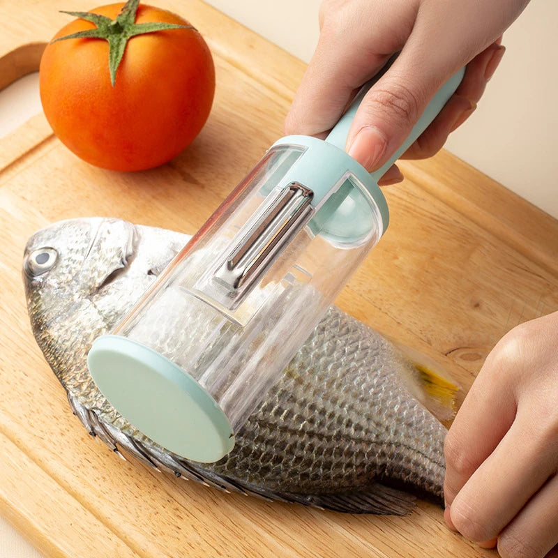 Multifunctional Storage Peeling Knife Double Sided Fish Scale Planing Splash Prevention Fruit Vegetable Peeler Kitchen Gadgets