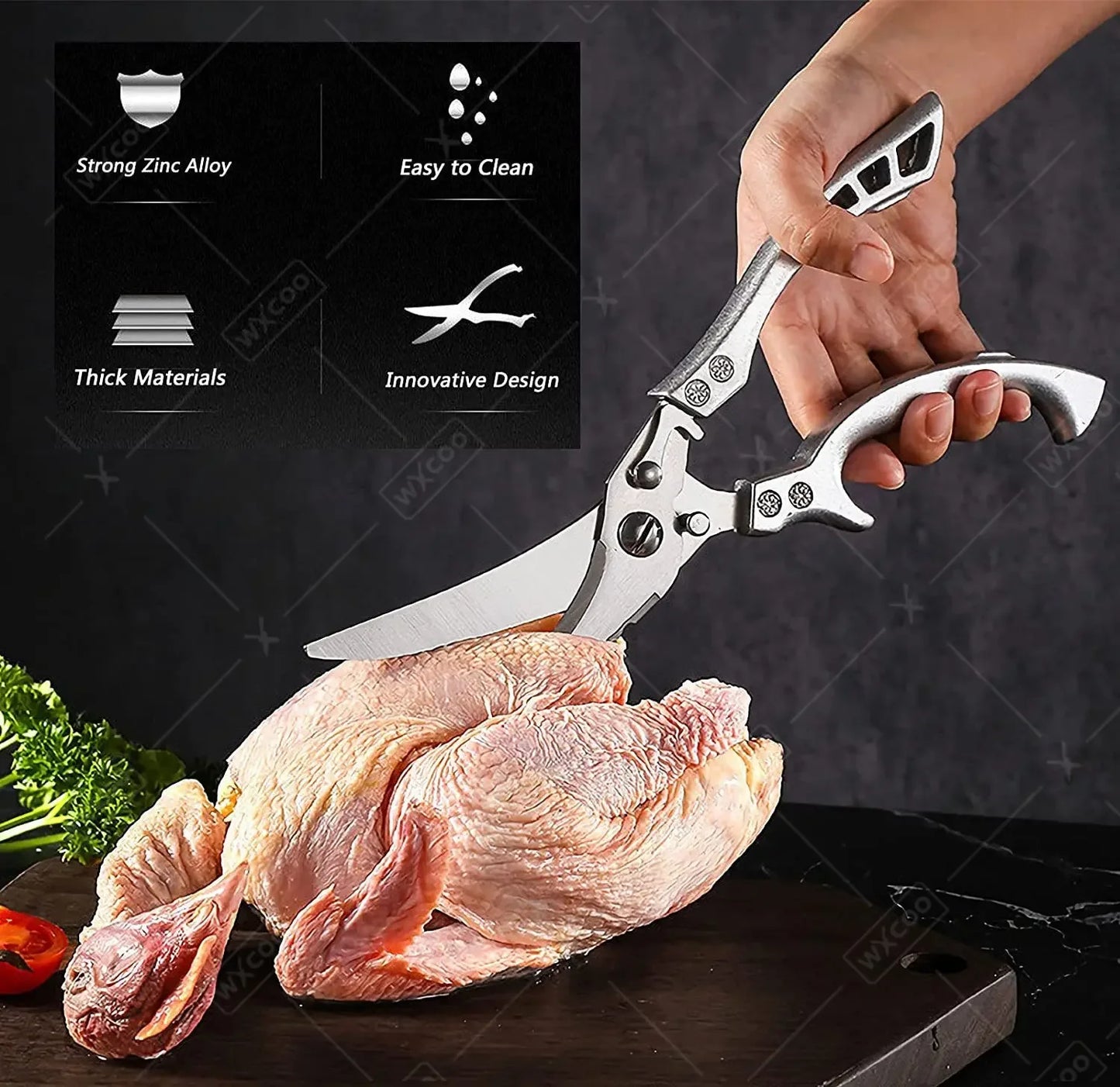 Stainless Steel Kitchen Scissors Chicken Bone Barbecue Scissors Ultra Sharp Utility Scissors for Meat Fish Vegetables Cutter